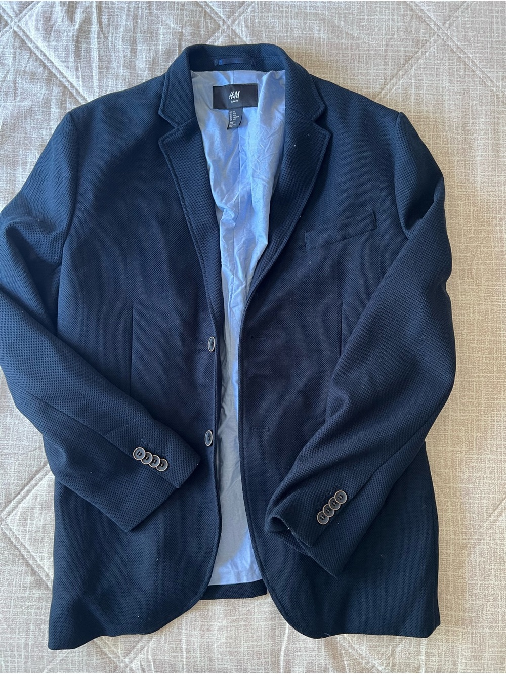 H&M Slim Fit Navy Blazer with Light Blue Lining